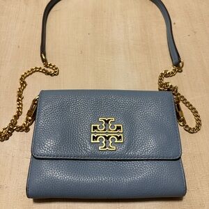 Tory Burch Slate Blue Crossbody Bag with Gold Chain